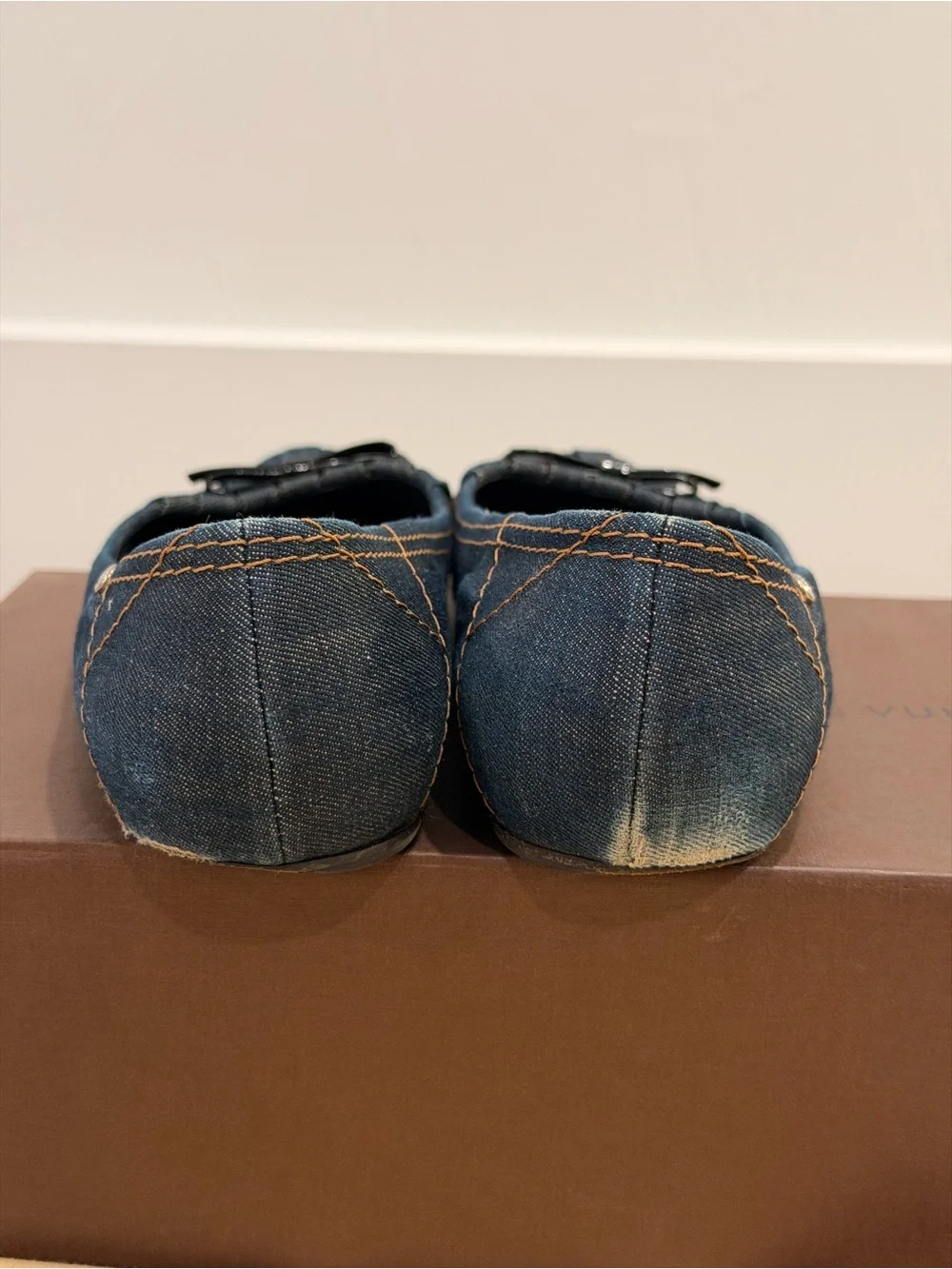 Pre-owned Louis Vuitton Denim Bow Accents Flats EU Size 39.5